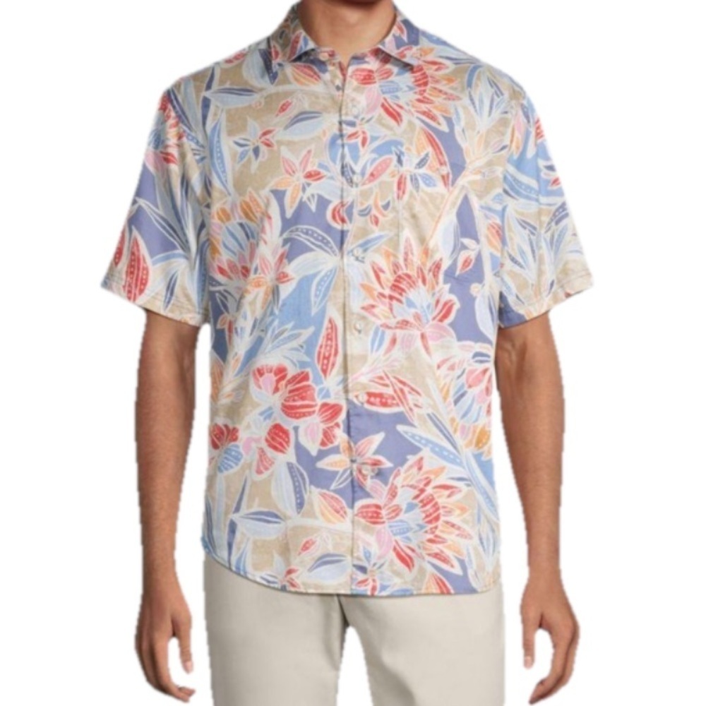 Tommy Bahama Tortola Paloma Blooms Short Sleeve Button Up Shirt Dockside Blue L